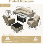 HOOOWOOO Outdoor Sectional Furniture Set with Fire Pit Table,9 Pieces Wicker Patio Conversation Sets,L Shape All Weather Outside Couch Sofa Set with Swivel Chairs Solar Light Table Ottoman,Beige