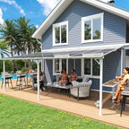 MEISSALIVVE 12' x 20' Wall Mounted Gazebo, Outdoor BBQ Grill Gazebo with Side Shelf, Lean to Metal Awnings with Sloped Roof, Heavy Duty Pergola for Backyard, Deck, White