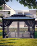 GAOMON Hardtop Gazebo 10'x14' for All Weather, with Double Metal Roof, Aluminum Alloy Frame, Net, and Curtain, Permanent Building of Backyard Luxury for Patio, Deck, Backyard, Lawn, and Garden, Gray