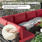 12 Pcs Outdoor Patio Furniture Set Outdoor Furniture All Weather Patio Sectional Sofa PE Wicker Modular Conversation Set with Coffee Table, Swivel Rocking Chair Red