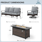 MFSTUDIO 4 Pieces Outdoor Patio Furniture Set, Metal Outdoor Conversation Set, Rattan Wicker Patio Sectional Set with 2 x Swivel Single Sofa, 3-Seat Sofa, 1 x Fire Pit Table, Grey