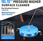 16.5" Pressure Washer Surface Cleaner with 4 Wheels - Coated Blue Stainless Steel Surface Cleaner for Pressure Washer Attachment for Concrete, Driveway, Patio, Sidewalk, Deck and Driveways - PWS165