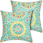 FUNHOME Outdoor Pillow Covers ONLY, No Insert! Pack of 2 Square Throw Pillow Covers, Decorative Water-Repellent Modern Cushion Cases for Sofa Patio Couch Decoration 18 x 18 Inch-Cyan Circle