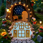 6Pcs Brown Wooden Fairy Garden Door, Blank Door Fairy House Doors and Windows Ornaments Tree Statues for Tree Trunk Yard Decoration, Miniature Gardens Buildings , Garden Sculptures and Statues