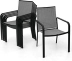 7-Piece Outdoor Dining Set, 48'' Round Table with 6 Stackable Chairs All Weather Furniture Set - Grey