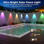 APONUO Solar Fence Lights Outdoor Waterproof, Fence Lights Solar Powered, 9 RGB Color Modes&Warm White&Cool White, Fence Solar Light Outdoor for Backyard, Patio, Wall, Yard,Deck, (White, 6 Pack)