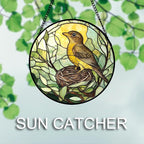 Stained Glass Window Hanging 4 Pcs Set Bird Theme On Branch Large 11.8" - Cardinal Suncatcher Door Garden Sun Catcher Decor Birthday Christmas for Mom Woman Nana Men
