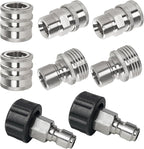 Pressure Washer Quick Connect Kit, Stainless Steel Quick Disconnect Kit, M22 Metric Male Thread Quick Connector, M22 14mm Swivel to 3/8" Quick Connect, 3/4" to Quick Release, 8 Pack