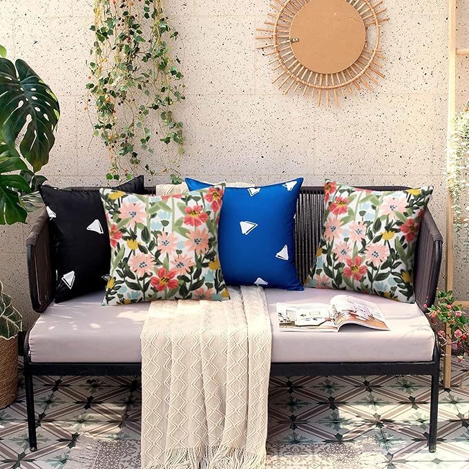 Pyonic Outdoor Pillows Cover Pack of 2 Floral Waterproof Throw Pillow Covers 20X20 inch Outdoor Pillows for Patio Furniture Garden Square Outside Waterproof Pillow