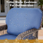 Outdoor Swivel Rocker Chairs - Patio Rocking Chairs Set of 2, 3PCS Wicker Patio Set with 5" Thick Cushion and Side Table, Rattan Patio Swivel Rocking Chairs for Porch, Deck, Backyard Blue/Brown
