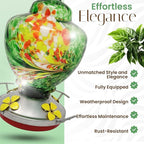 Nature Gear Hummingbird Feeder, Hanging-Mount Glass Hummingbird Feeders for Outdoors, Hand-Blown Glass Feeder with Ant Moat for Garden Hummingbirds, Easy to Clean & Rust Resistant, Emerald Green