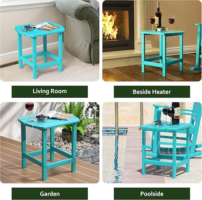TORVA Patio Adirondack Side Table, Outdoor End Tables All-Weather Resistant HDPE Humidity-Proof Long Time Use for Deck, Lawn,Garden, Porch, Backyard End Table(Lake Blue Color-1 Tier)