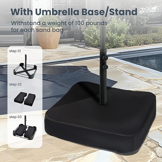 PHI VILLA 15ft Large Patio Umbrella with Solar Lights, Double-Sided Outdoor Market Rectangle Umbrellas with 36 LED Lights, Umbrella Base (Stand) Included, Maillard Brown