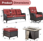 Wicker Outdoor Conversation Se with 50,000 BTU Gas Propane Fire Pit Tablet-6 Pieces Outdoor Wicker High Back Couch Patio Furniture for Deck Poolside Backyard