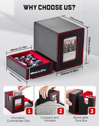 ZLCA MTG Commander Deck Box with Display Window, Deck Box Holds 100 Double-Sleeved with Dice Tray & 35pt Magnetic Card Holder（Black& Red）