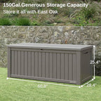 EAST OAK Outdoor Storage Box, 150 Gallon Deck Box, Large Resin Storage Bin for Patio Cushions, Gardening Tools, Lockable, Waterproof and UV Resistant, Grey