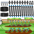 Bonviee 247FT Drip Irrigation System, Automatic Garden Watering System Kit with 50FT 5/16” & 1/4” Drip Tubing, Quick-to-Connect Fittings, Adjustable Drip Emitters for Raised Beds, Greenhouse, Lawn