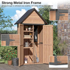 Outdoor Storage Shed with Strongest Metal Frame, Storage Cabinet with Floor, Weatherproof Tool Shed with Adjustable Shelfs, Lockable Metal Garden Shed Steel for Backyard Patio (Light Brown)