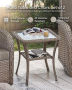 HUMMUH Outdoor Bistro Set-High Back Outdoor Rocking Chair with Side Table Patio Table and Chairs Set for Deck Lawn Porch Balcony Poolside-Grey/Grey