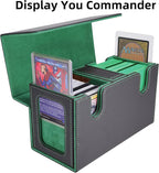 AFIING MTG Commander Card Storage Box - Fits 200 Double Sleeved Cards,3-in-1Card Deck Case,Strong Magnet Card Organizer For Magic Commander TCG CCG,4Dividers &2 Toploaders, Black/Green