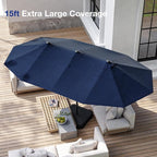 Joyside 15FT Large Patio Umbrella with Base Included, Outdoor Double Sided Umbrella, Rectangle Umbrella with Crank Handle, 12 Sturdy Ribs for Deck, Porch and Pool