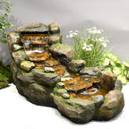 42.1" L Garden Water Fountain Outdoor, Floor Standing Mutiply Tiered Rock Outdoor Fountains with LED Lights and Pumps for Garden, Backyard, Porch, Patio and Home Art Decor