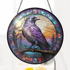 FLAGWIX Halloween Decorations Indoor Outdoor - The Crow Raven Stained Glass Window Hanging 8in - Black Crow Suncatchers for Gothic Home Decor, Halloween Fall Christmas Decor Gifts for Men Women