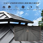 GARTOO 10' x 10' Outdoor Wood Gazebo - Permanent Wooden Hardtop Gazebo Pavilion with Double Curtains, Galvanized Steel Roof Cedar Wood Gazebos for Garden, Backyard Deck, Lawn, Poolside