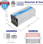 GIANDEL 4000W Pure Sine Wave Power Inverter ETL UL 458 STD Listed converts DC12V to AC120V with 40amps Hardwire Terminal Block 4 AC Outlets and 30ft Wired Remote Control