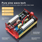 2000W Pure Sine Wave Inverter 12V DC to 120V AC Converter for Family Emergency Preparedness,Camping,RV,Solar DIY,Outdoors,Built-in 5V/2.1A USB-A,USB-C,Hardwire Port, Remote Controller