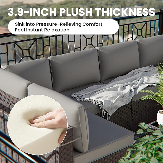 16 Pieces Outdoor Patio Furniture Set Outdoor Furniture Patio Sectional Sofa Conversation Sets w/ETL Approved 45" Gas Outdoor Fire Table & Coffee Table, Swivel Rocking Chair (Grey)