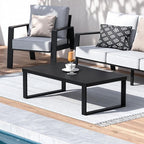 Aluminum Outdoor Coffee Table - Black Rectangle Patio Tables for Deck, and Poolside