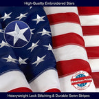 American Flag 2x3’ | Embroidered Stars & Sewn Stripes | Heavy Duty U.S. Flag | Durable 210D Oxford Nylon for High Winds | Quadruple Stitched Fly End Brass Grommets | Patriotic Decor