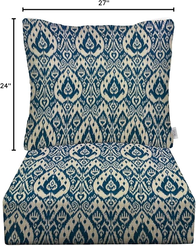 RSH DECOR: Deep Seating Cushion with Pillow Back | 24” x 27” Seat | All-Weather Spun Fabric | Water and Fade-Resistant | Outdoor Chair Cushion Set for Patio Furniture | Ashmore Marine - Made in USA
