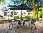 PHI VILLA Outdoor Round Dining Table for 4, 42" Large Metal Wrought Iron Table with Umbrella Hole, All Weather Dining Furniture for Patio, Deck, Yard, Porch - Black