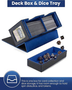 MRAUF MTG Deck Box with Double Commander Display and Dice Tray, Fits 200+ Double Sleeved Cards, Card Storage Box Plus 2 Magnetic Holders& 100Pcs Card Sleeves (Black& Blue)