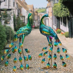 Kircust Metal Peacock Sculptures - Set of 2 Outdoor Garden Yard Art, Durable Weather-Resistant Lawn Statues, Hand-Painted, 30.7" H - Ideal for Backyard, Patio, and Porch Decor