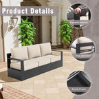 Aluminum Patio Sofa - 3-Seater Outdoor Sofa with 6" Thick Water-insistant Cushions, All-Weather Use Frame, Removable Cover, Ideal for Garden, Poolside (Beige)