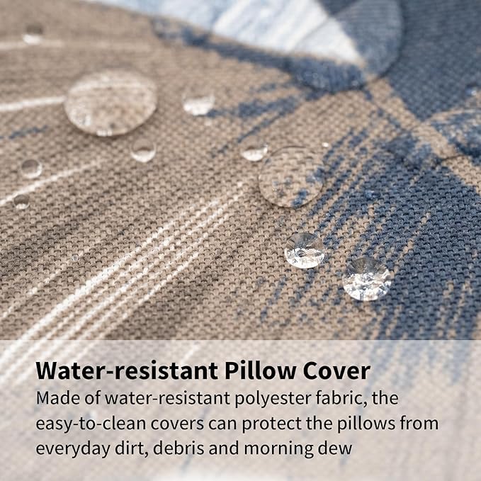2 Pack Outdoor Throw Pillows 21x15 Inch Water-Resistant Decorative Pillow Cushions with Insert for Patio Garden Porch, Blue Leaves