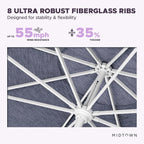 Midtown Umbrellas The Swilt 10 Feet Patio Umbrella in Terylast Purple Texture Polyester Fabric - Fiberglass Ribs, Auto-Tilt Aluminum Frame For Backyard, Deck, Garden, Pool - White Pole