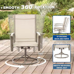 Patio Swivel Chairs Set of 2, Outdoor Swivel Chairs with Armrest, High Back Patio Chair with Metal Frame, All-Weather Outdoor Dining Chair for Deck, Porch and Lawn, Ivory Beige
