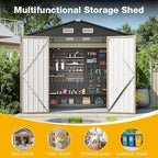 8x6 FT Outdoor Storage Shed with Floor & Lockable Double Doors, Heavy-Duty Galvanized Steel Outdoor Metal Shed for Bike, Tool, Generator Storage in Backyard, Patio (8’x6’, Floor)