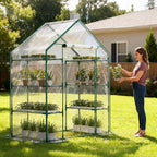 Indoor Greenhouse with Grow Light, 4-Tier 56.3"x28.7"x76.8" Mini Greenhouse with Roll-Up Zippered PVC Cover for Seed Starting Trays, Dimmable Grow Light Shelf for Indoor Plants with Timer