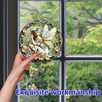 Flower Fairy Garden Decorations Angel Wing Christmas Halloween Deco Statue Art Elf Sculpture Hanging Craft for Outdoor Yard Courtyard Lawn Patio Window Acrylic Ornament Home Gift (A,S: 6*6 IN)