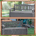 JUMMICO 80 Gallon Resin Outdoor Storage Bench, Large Deck Box with Armrest, Lockable & Waterproof for Garden, Home, Patio, Pools (Grey)