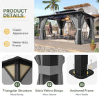 Aoxun 12'x14' Hardtop Gazebo, Aluminum Frame Permanent Pavilion with Curtains and Netting, Outdoor Polycarbonate Double Roof Canopy, Designed for Garden, Lawns, Patio, Gray