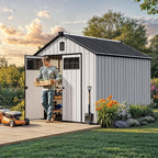 YITAHOME Outdoor Storage Shed 8x10 Ft, Plastic Storage Sheds with Floor, Lockable Doors, Windows, and Vents for Patio, Lawn, Backyard, Large Garden Storage for Bikes, Mowers, and Garden Tools, Gray