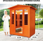 Outdoor Sauna 4 Person Infrared Saunas Outdoor Dry Sauna Room Wood Wooden Sauna Canadian Fir Red Cedar Low EMF 2600W/240V with Oxygen Bar, 7 Color Light, Control Panel, Speaker - 62.2" x 46.9" x 81.9"