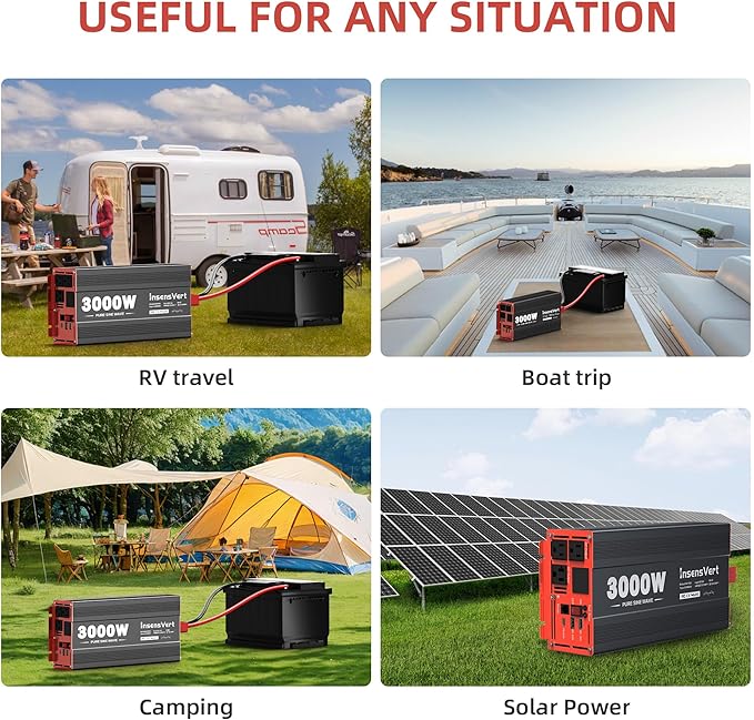 3000W Pure Sine Wave Inverter, Car Power Inverter 12V to 120V AC Converter for RV, Truck, Solar, Outdoor with Dual AC and 20A Socket, 18W+30W USB, PD60W, Surge 6000W, Remote Control(3000W-12V)