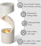 Glitzhome Decorative Tiered Outdoor Water Fountain with LED Light Vintage Curved Waterfall Fountain with Stone Planter Rustic Faux Terrazzo Spiral Shaped Fountains for Garden Patio Deck Porch, 40.25”H